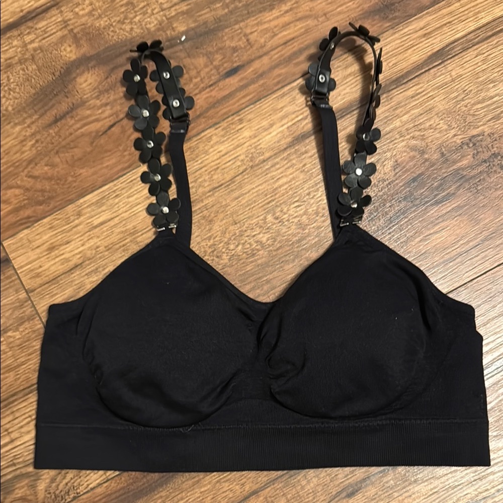 Black Floral Strap Bralette